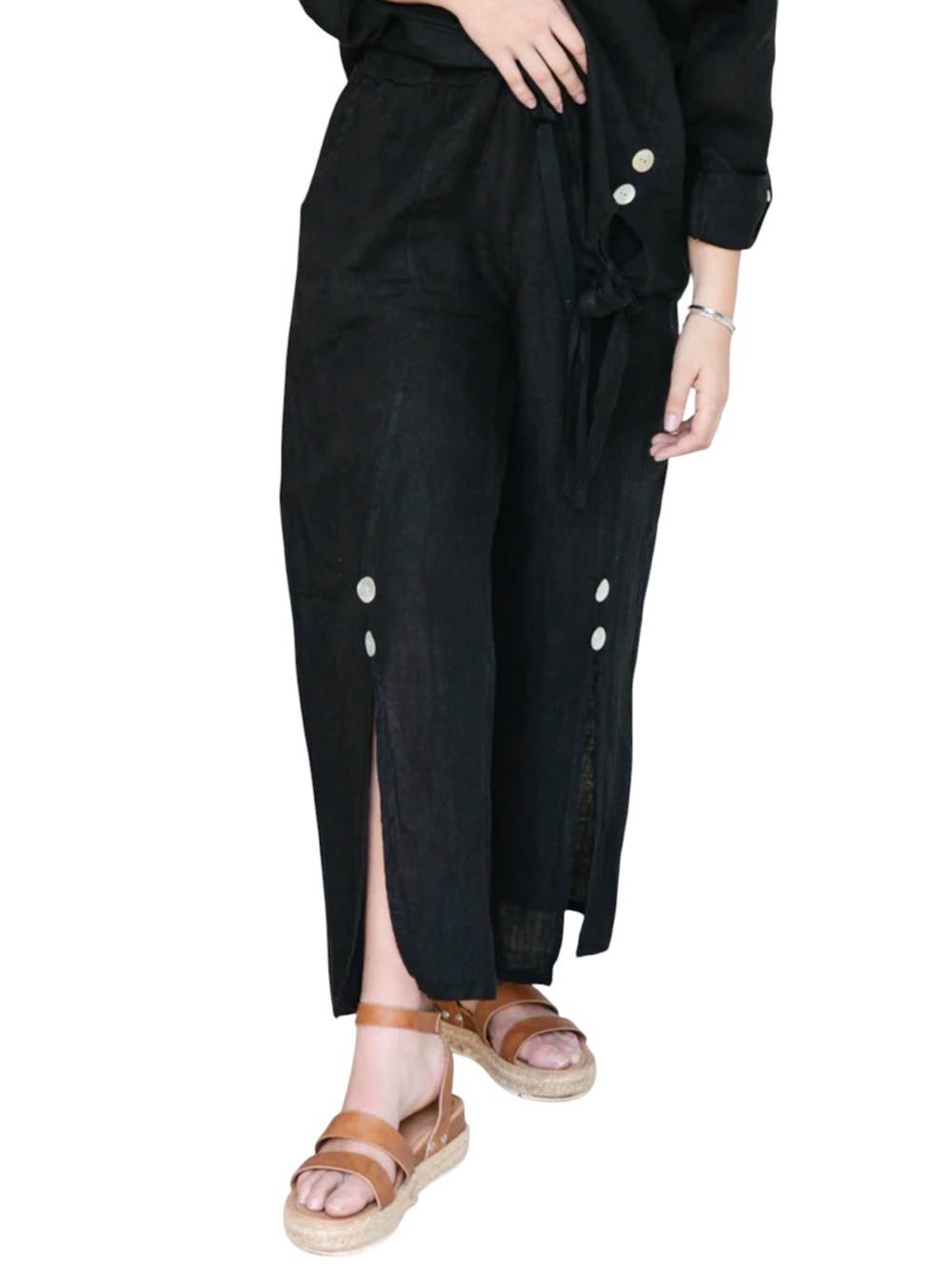 Meo Meli womens Black Wide-Leg Button Front Split Pants size M